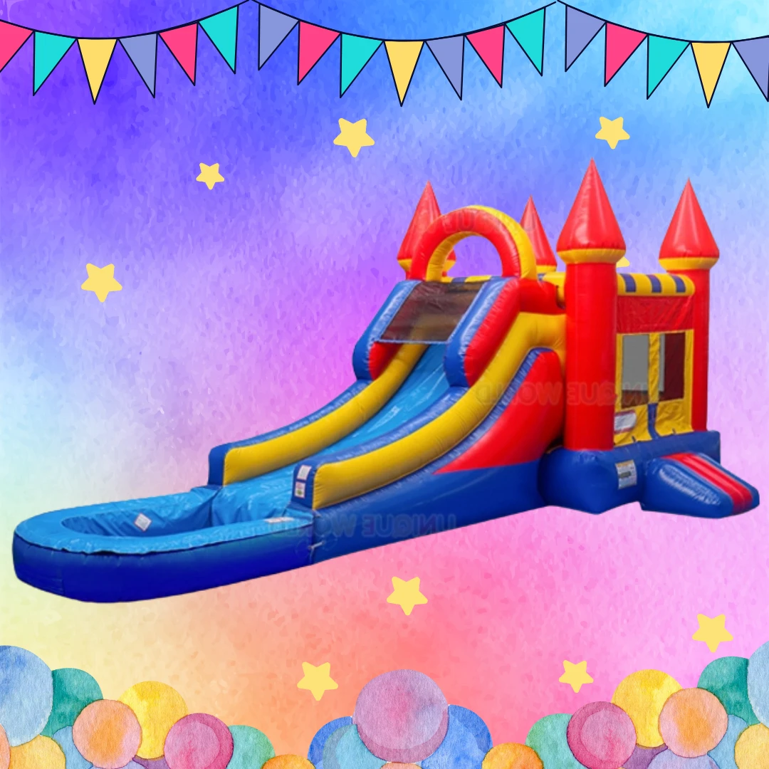 Rainbow Castle Bounce House Combo Rental for Birthday Parties and Events