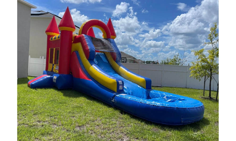Inflatable Rainbow Castle Bounce House Combo Rental for Kids Parties and Events